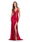 ASHLEYlauren 12419 Gown | Deep wine v neck sparkly full length prom evening gown dress zip up 