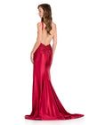 ASHLEYlauren 12419 Gown | Dark red full length v neck evening gown zip up sparkly 