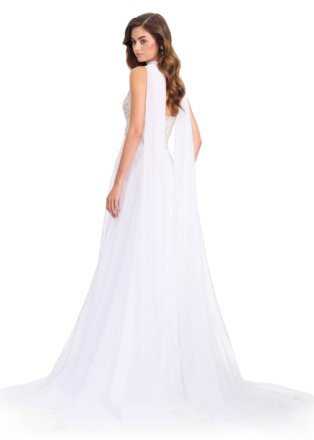 ASHLEYlauren 12420 Gown | Formal evening gown with elegant cape and beaded stop zip up 