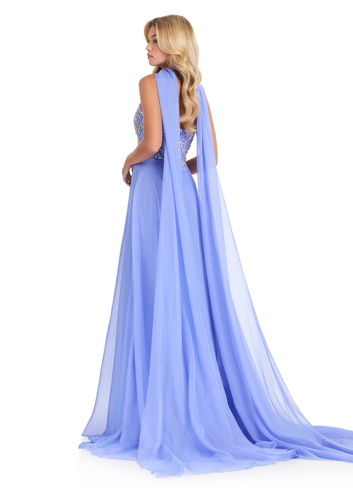 ASHLEYlauren 1240 Gown | Elegant evening gown with beaded top and cape around the neck