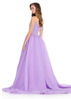 ASHLEYlauren 1241 Gown | Elegant purple gown with beaded off the shoulder sleeves ball gown