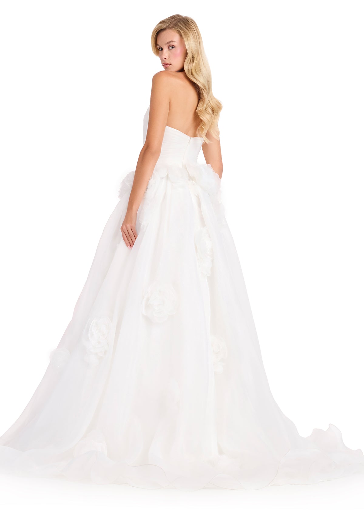 ASHLEYlauren 12422 Gown | Beautiful full length evening gown strapless zip up with flowers 