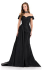 ASHLEYlauren 12424 Gown | Beautiful full length off the shoulder gown with elegant side overskirt and choker 