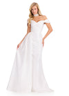 ASHLEYlauren 12424 Gown | Elegant Ivory off the shoulder gown full length gown with a dazzling choker and side overskirt 