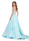 ASHLEYlauren 12425 | Gown Stunning ice blue strapless ball gown with beaded choker and top 