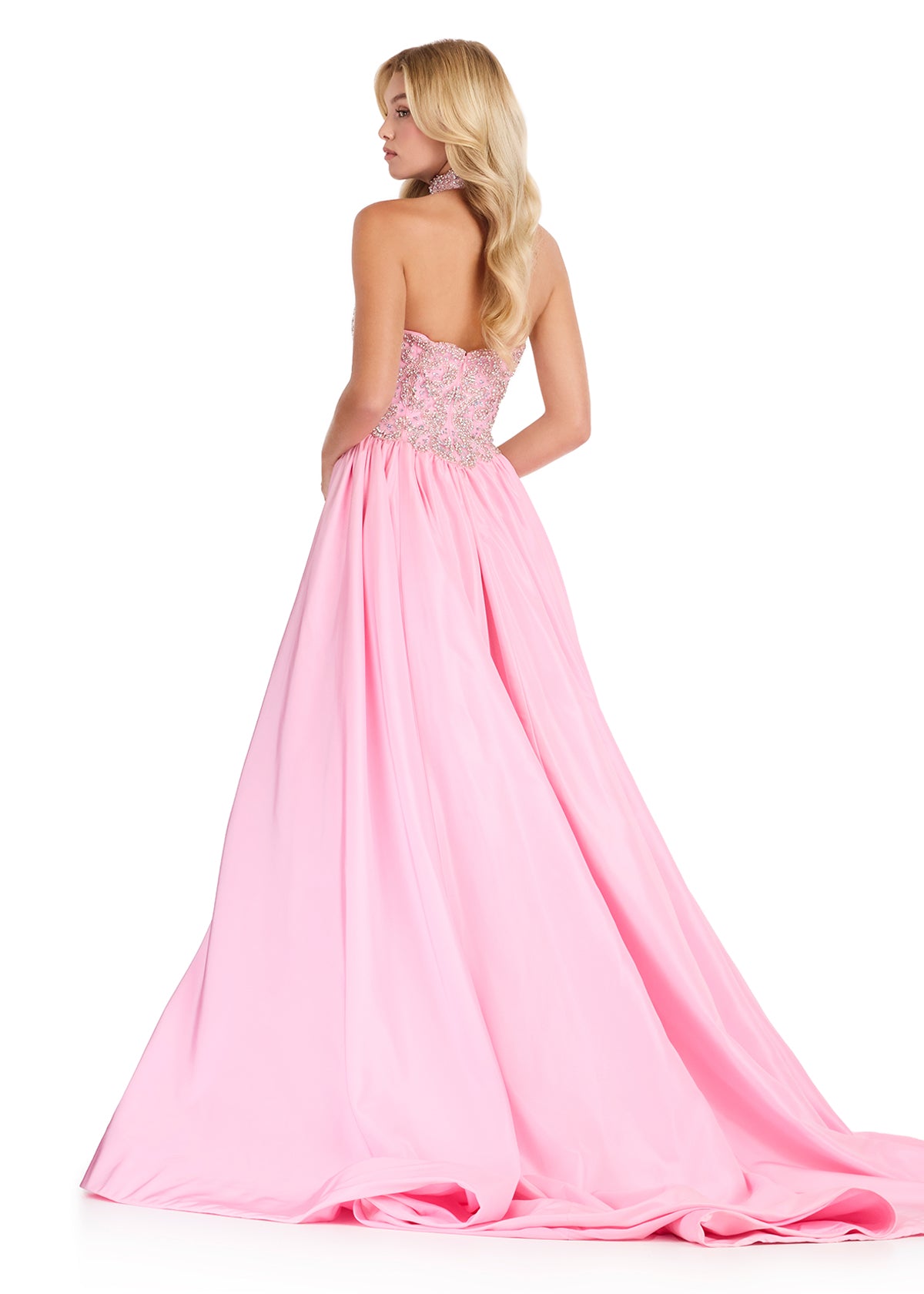 ASHLEYlauren 12425 Gown | Pageant full length strapless v neck gown with beaded top and choker