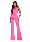 ASHLEYlauren 12427 Jumpsuit | Neon pink interview jumpsuit with bows and flare bottoms