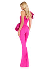 ASHLEYlauren 12428 Jumpsuit | Vibrant pink flare bottom one shoulder jumpsuit with elegant bow on shoulder  