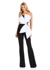 ASHLEYlauren 12429 Jumpsuit | Black elegant jumpsuit with stunning white bow in the middle zip up