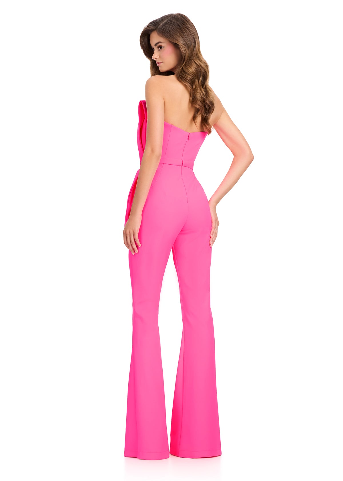 ASHLEYlauren 12429 Jumpsuit | Pageant Jumpsuit with stunning bow in middle vibrant zip up 