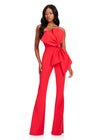 ASHLEYlauren 12429 Jumpsuit | Vibrant red jumpsuit with stunning bow on the front zip up 