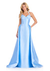 ASHLEYlauren 12430 Gown | Light blue formal full length gown with corset zip up top overskirt 