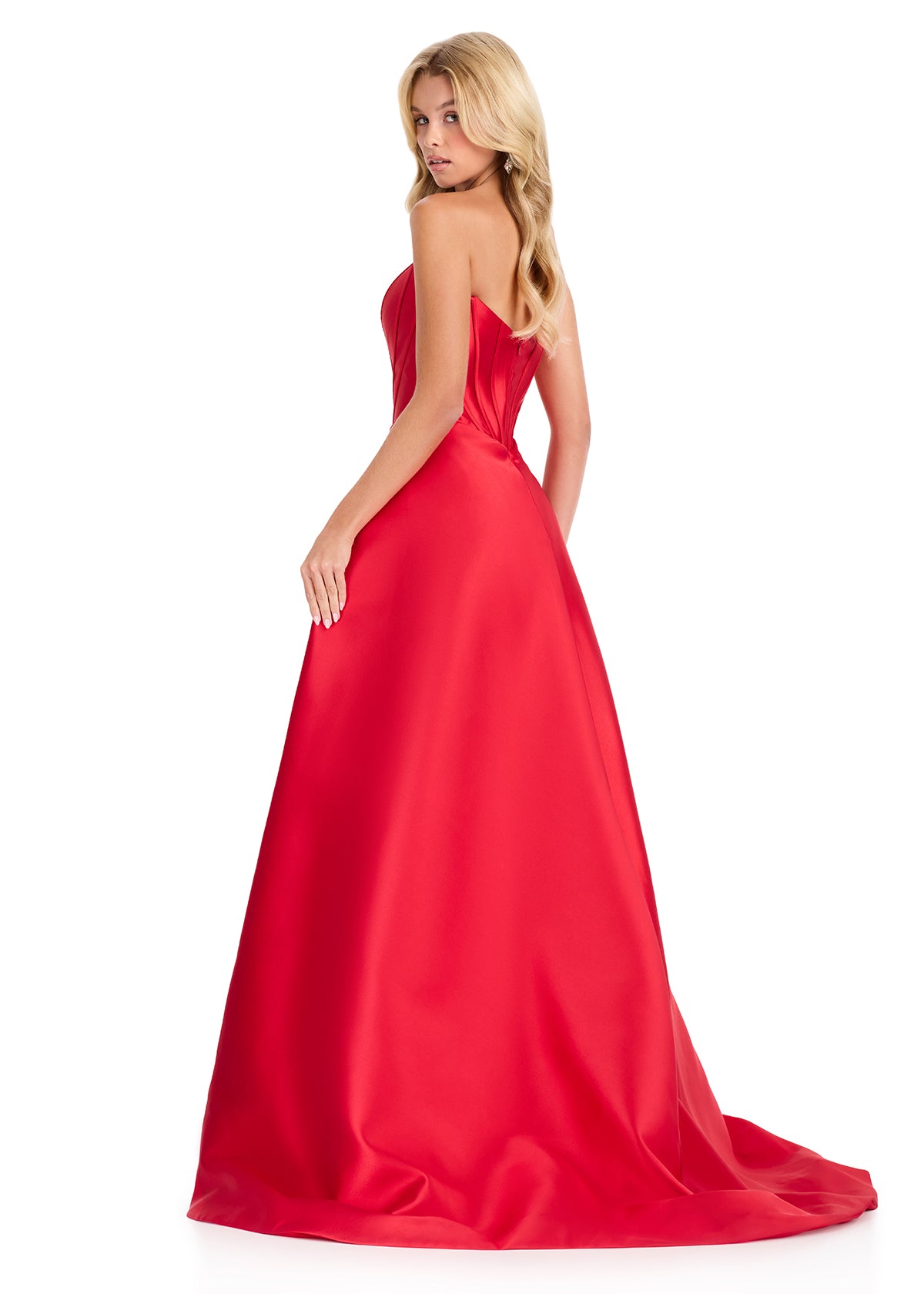 ASHLEYlauren 12431 Gown | Strapless formal evening gown vibrant red with a beautiful overskirt 