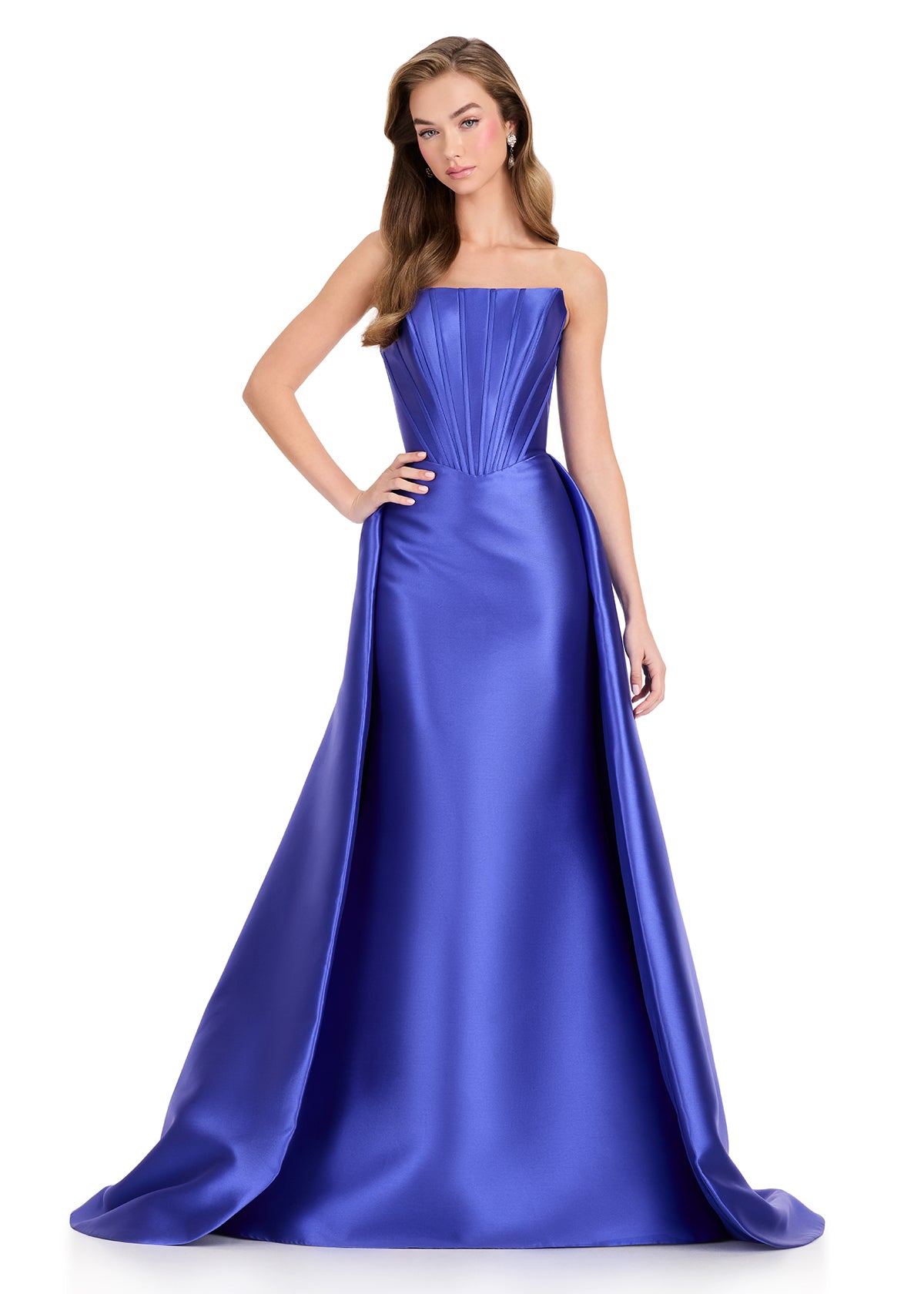 ASHLEYlauren 12431 Gown | Beautiful strapless evening gown with elegant overskirt zip up 