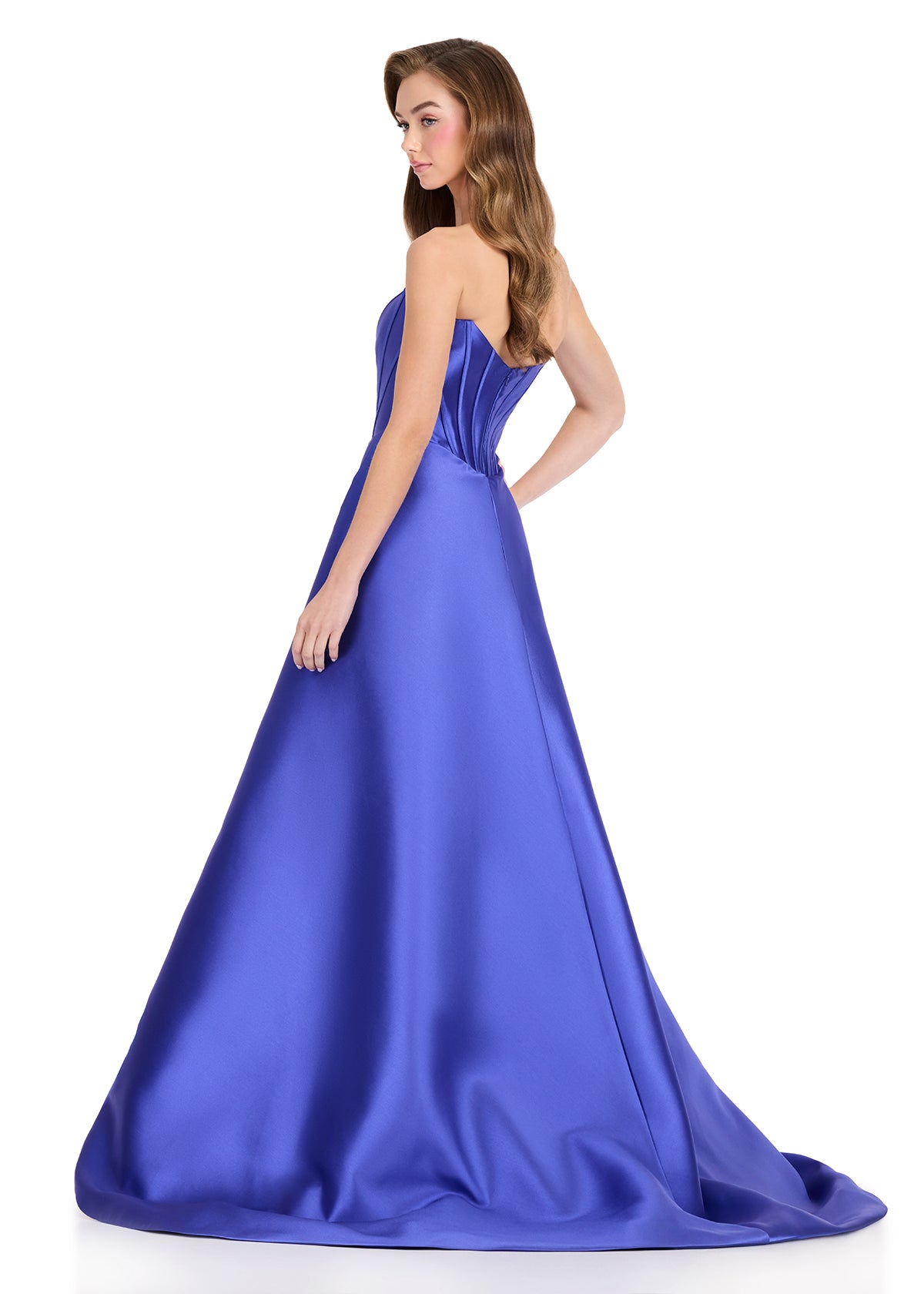 ASHLEYlauren 12431 Gown | Elegant full length strapless gown with beautiful overskirt 