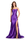 ASHLEYlauren 12432 Gown | Elegant purple evening gown full length corset top zip up with synch back