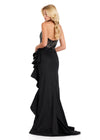 ASHLEYlauren 12435 Gown | Red carpet ready strapless black gown with stoned top and ruffles on the side 