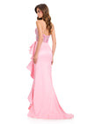 ASHLEYlauren 12435 Gown | Light pink red carpet gown with a strapless stoned top and ruffles on the side 