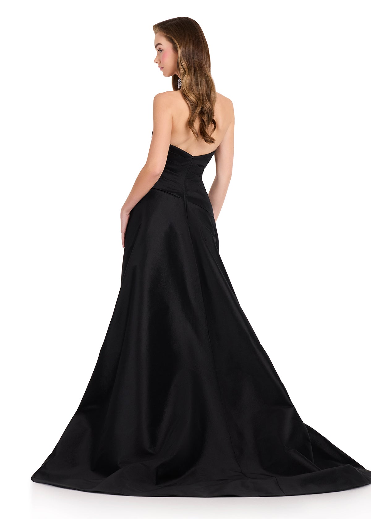 ASHLEYlauren 12436 Gown | Formal full length evening gown with stoned bottom and a stoned collar overskirt 