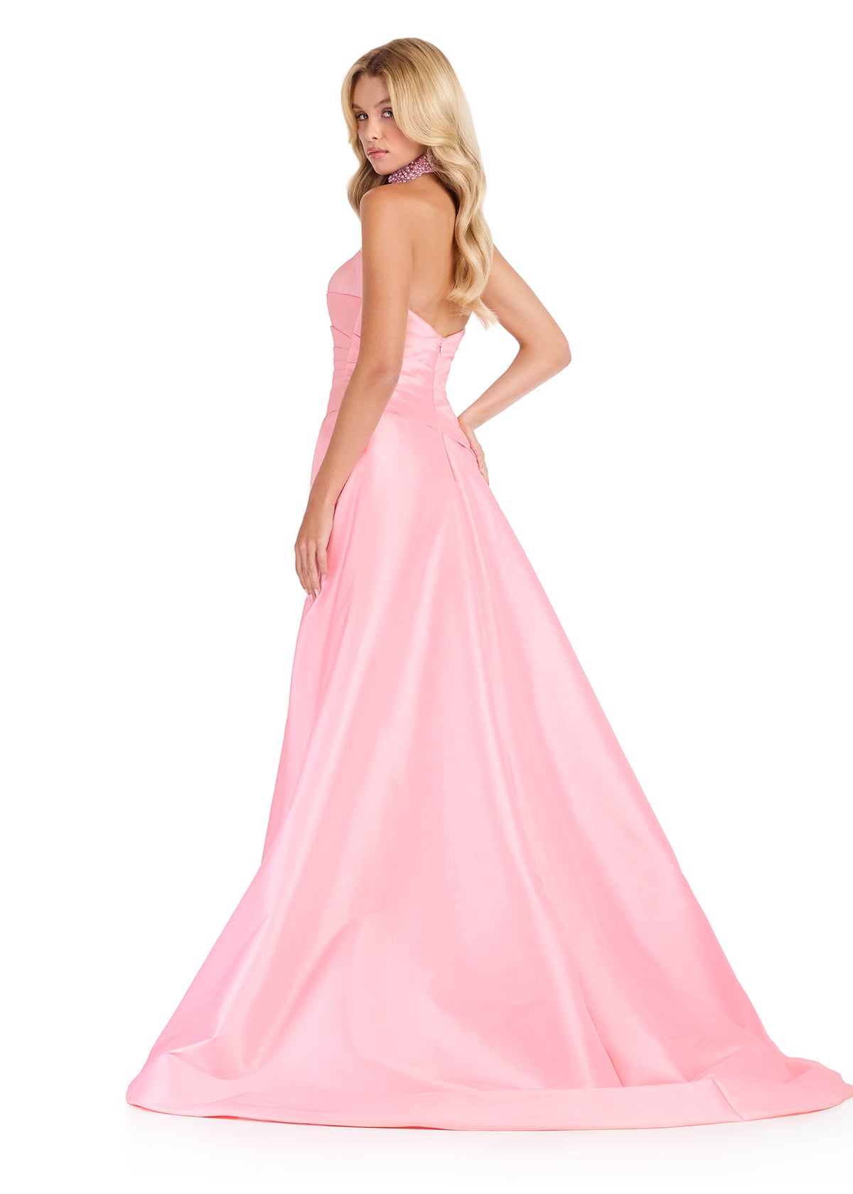 ASHLEYlauren 12436 Gown | Glamorous evening gown with overskirt and stoned choker beaded bottom