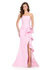 
ASHLEYlauren 12437 Gown | Light pink strapless mermaid style gown with floral patterns zip up  
