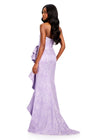 ASHLEYlauren 12437 Gown | Elegant gala dress with purple floral prints and a ruffle to the side zip up 