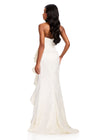 ASHLEYlauren 12437 Gown | white formal evening gown with floral pattern and strapless with ruffle to the side 
