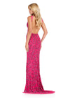 ASHLEYlauren 12438 Gown | Formal full-length hot pink evening gown fully beaded with an open back.