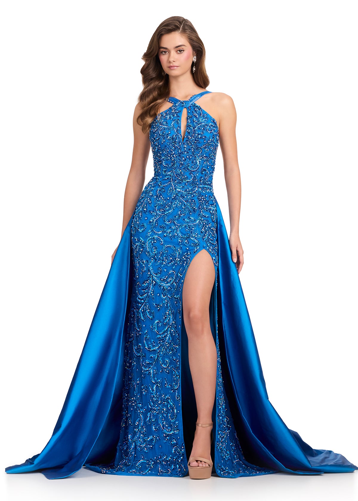 blue pageant dresses Sparkly Dress with Long Sleeves and spaghetti straps Pageant Dresses School Party Gown