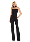 ASHLEYlauren 12441 Pantsuit | Stunning black interview jumpsuit with elegant vibrant choker  