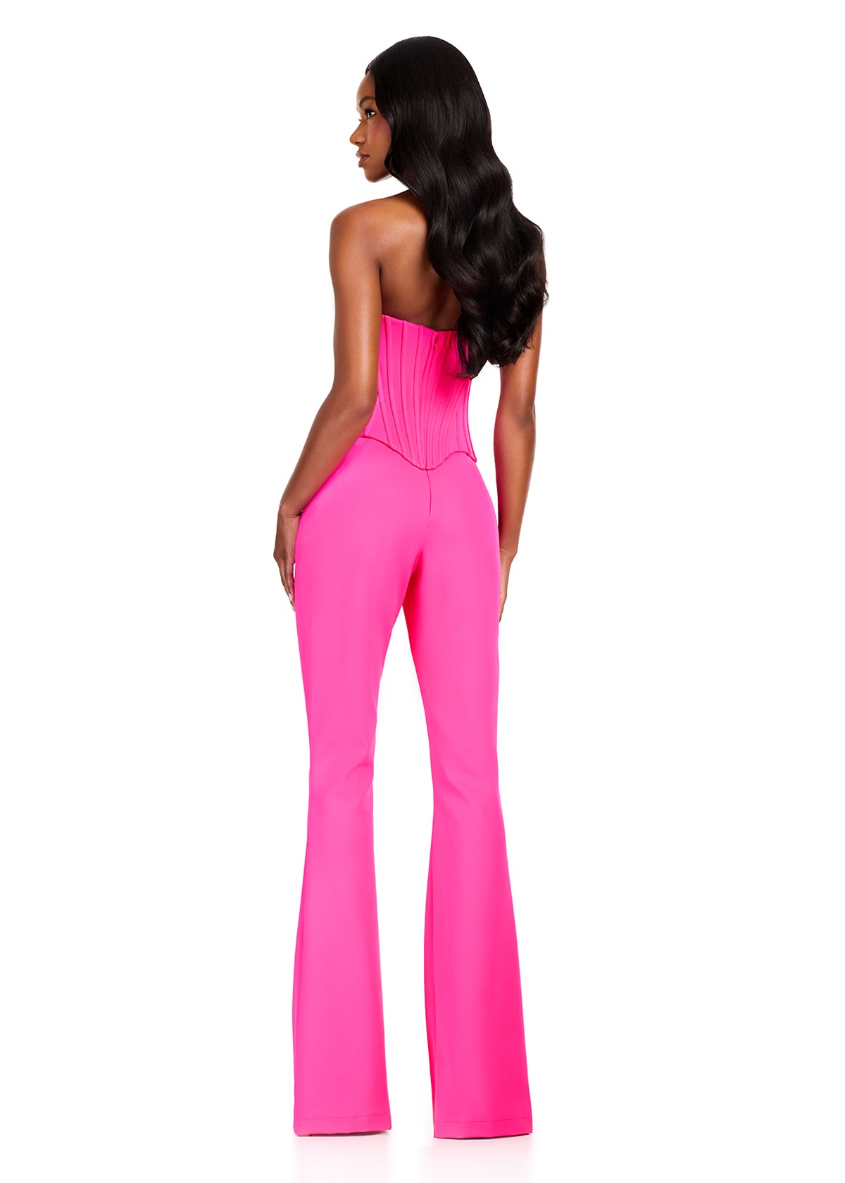 ASHLEYlauren 12441 Pantsuit | Dazzling hot pink vibrant jumpsuit with stunning choker