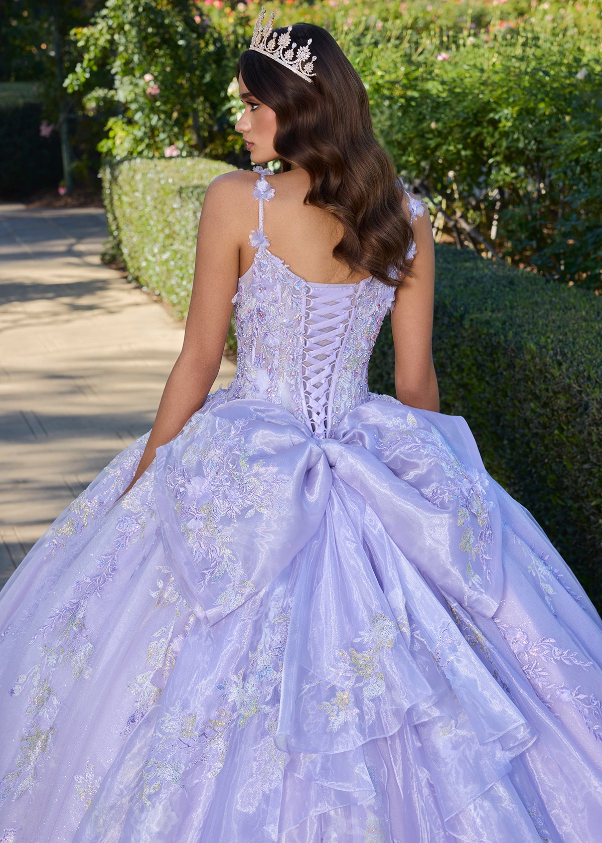 ASHLEYlauren 30107 Lace Organza Ball Gown with Bow Train