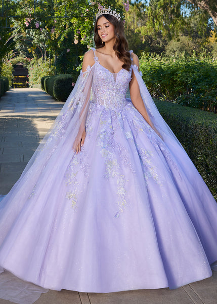 ASHLEYlauren 30107 Lace Organza Ball Gown with Bow Train