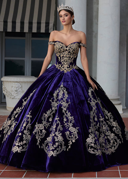 ASHLEYlauren 30110 Velvet Ball Gown with Metallic Lace