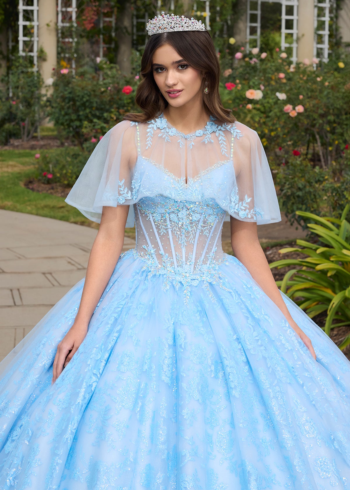 ASHLEYlauren 30113 Fairytale Lace Glitter Quinceañera Gown