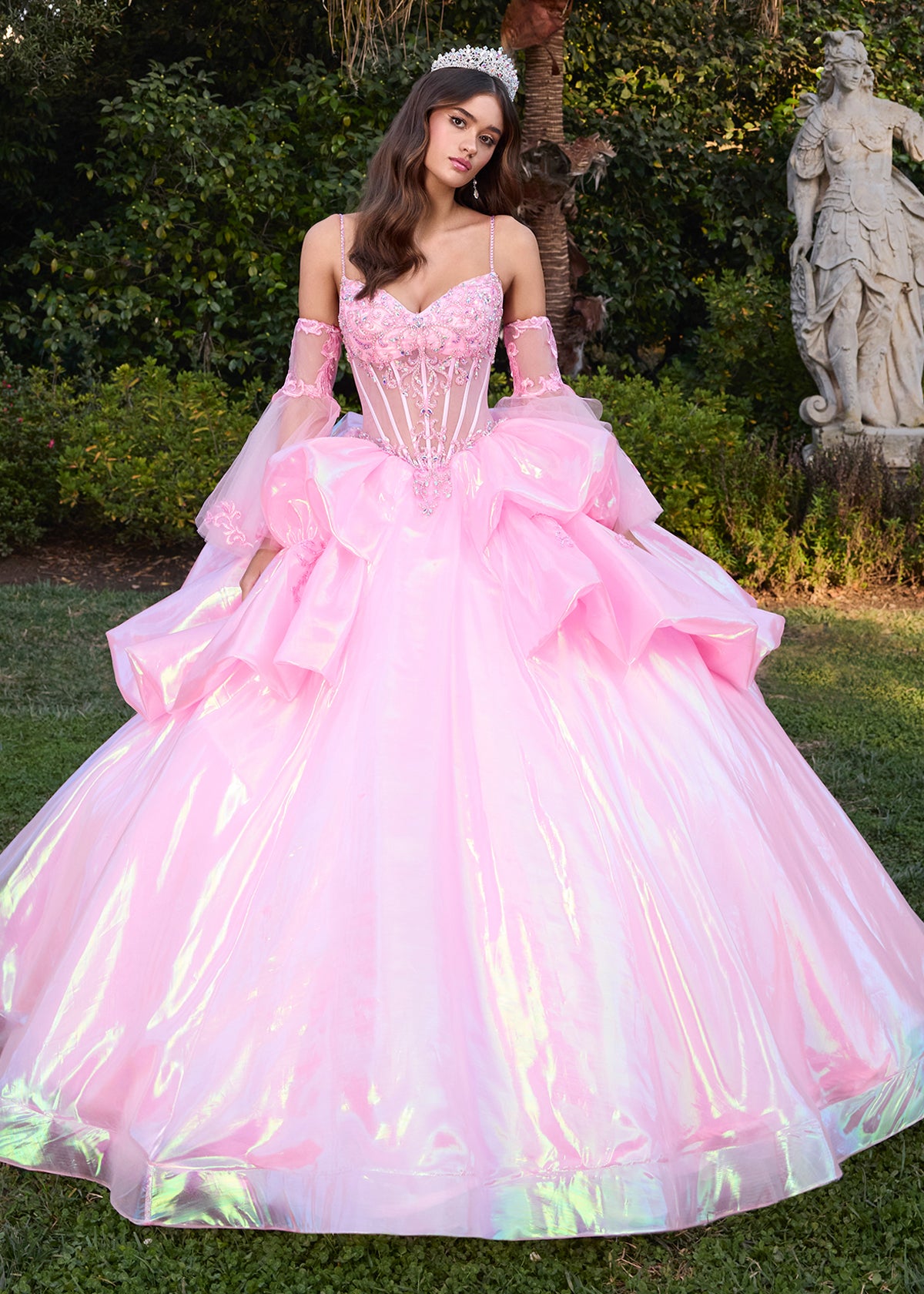 ASHLEYlauren 30115 Metallic Organza Ball Gown with Beaded Bustier