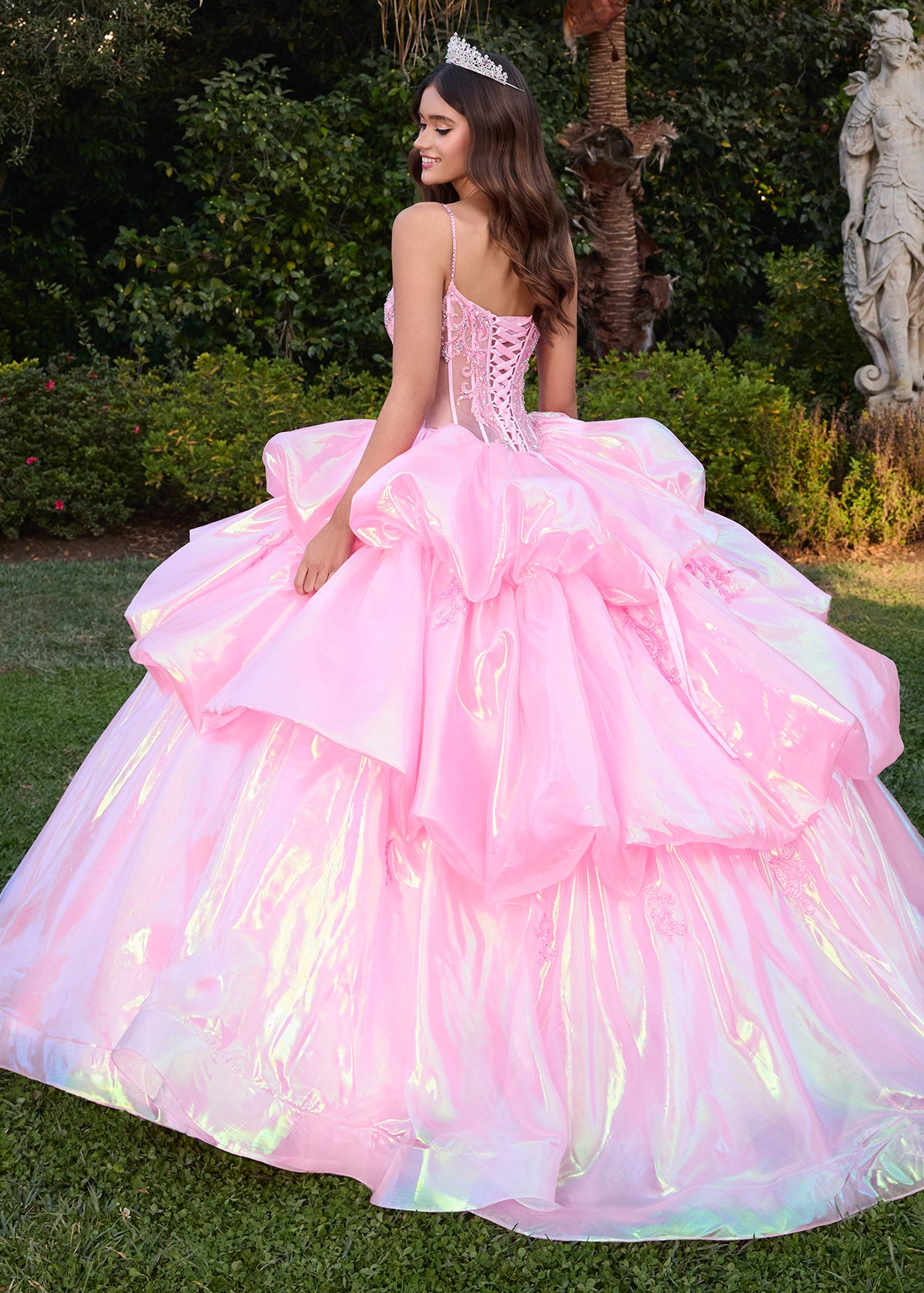 ASHLEYlauren 30115 Metallic Organza Ball Gown with Beaded Bustier