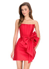 ASHLEYlauren 40015 Gown | Red fitted cocktail dress strapless with corset top and bow on waist