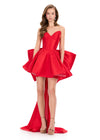 ASHLEYlauren 40016 Gown | Red bold a line corset cocktail dress with train and statement bow on back waist 