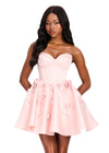 ASHLEYlauren 40019 Gown | Blush strapless satin a line corset cocktail dress with flower detailing on skirt