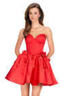 ASHLEYlauren 40019 Gown | Red waist accentuating a line cocktail dress with flower applique on skirt