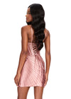 ASHLEYlauren 40021 Gown | Cocoa unique mini dress with lace up v neck corset and beaded pattern