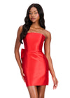 ASHLEYlauren 40024 Gown | Red strapless cocktail dress with flattering waist ruffle