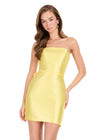 ASHLEYlauren 40024 Gown | Yellow strapless cocktail dress with accentuating waist and ruffle