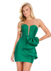 ASHLEYlauren 40025 Gown | Emerald waist accentuating mini dress with lace up corset top and side bow