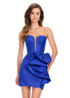 ASHLEYlauren 40025 Gown | Royal sheer deep plunge lace up corset cocktail dress with cascading bow
