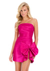 ASHLEYlauren 40035 Gown | Fuchsia strapless taffeta cocktail dress with gathered waist and side bow