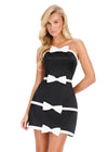 ASHLEYlauren 40036 Gown | Black/Ivory strapless satin cocktail dress with trim and bow accents