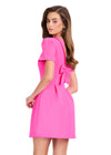 ASHLEYlauren 40037 Gown | Fuchsia short sleeve scuba cocktail dress with high neck and v cut back