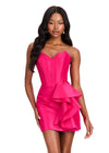 ASHLEYlauren 40038 Gown | Fuchsia classy taffeta strapless cocktail dress with corset top and side ruffle
